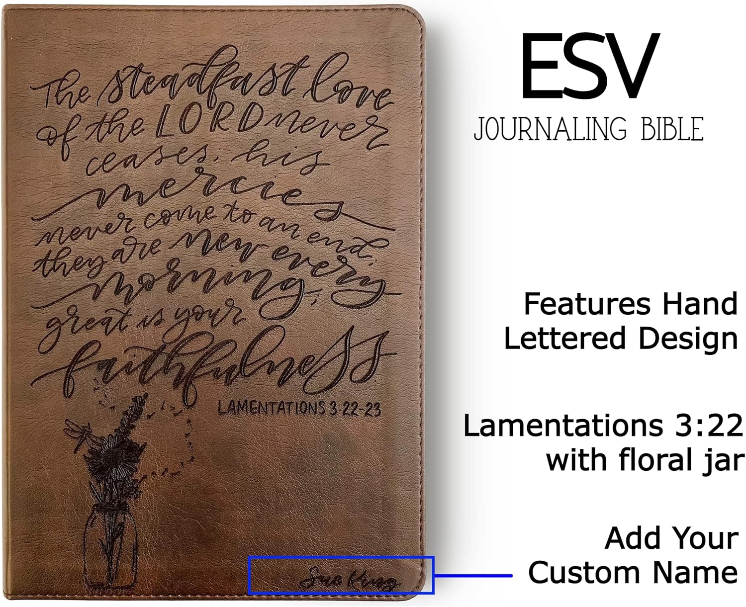 ESV Journaling Bible | Personalized with Name | Custom Design is Hand Lettered and Laser Engraved | Gift for Birthday, Baptism, Graduation, Wedding...