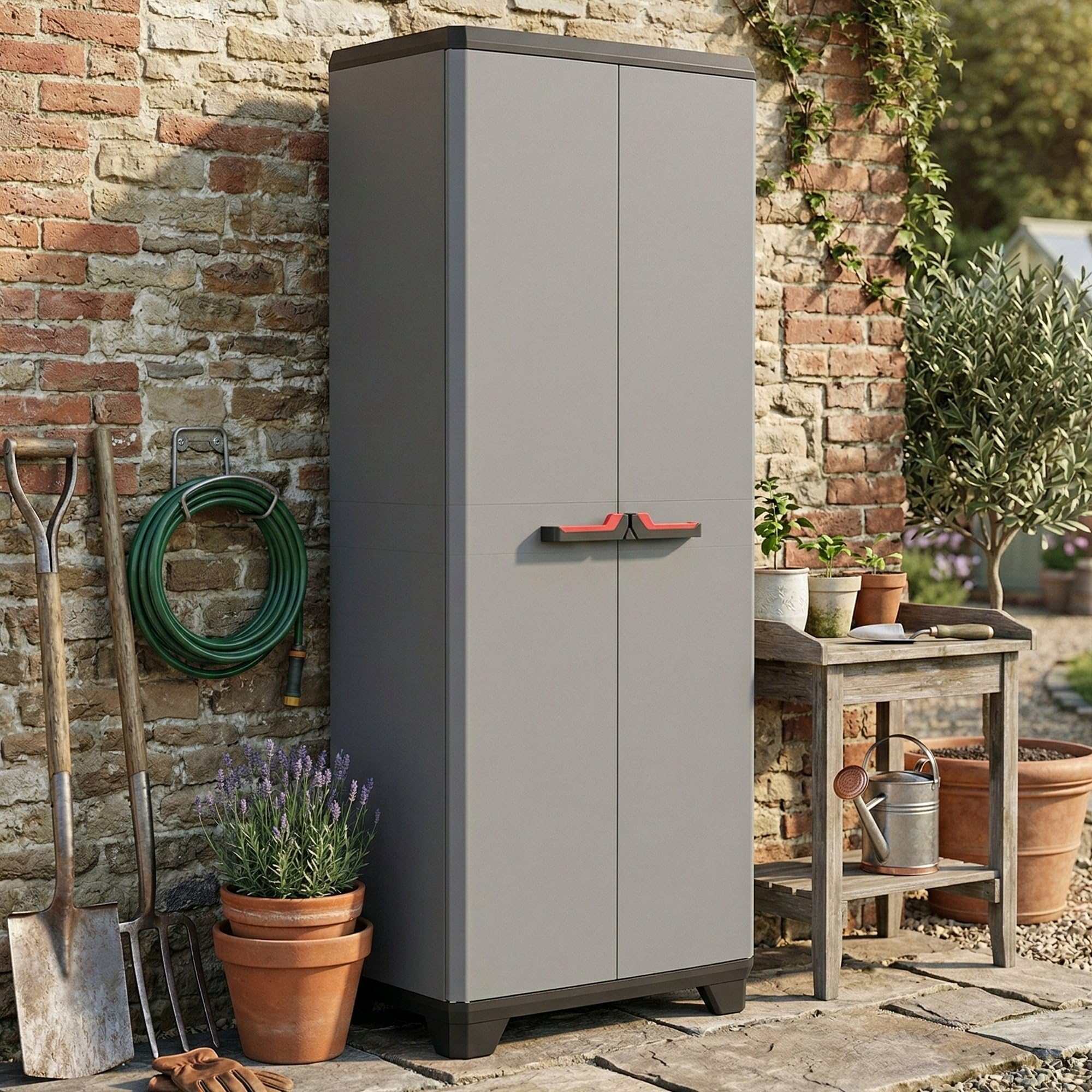 Dmora Armadio Portascope Stilo, 3 Ripiani Regolabili, Grigio Scuro/Nero, 68 x 39 x 173 H cm
