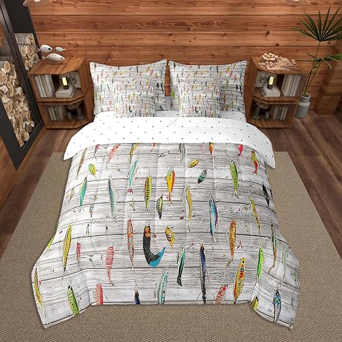 Feelyou Fishing Bait Comforter Set 7 Pieces Full Size Fishing and Hunting Beddin