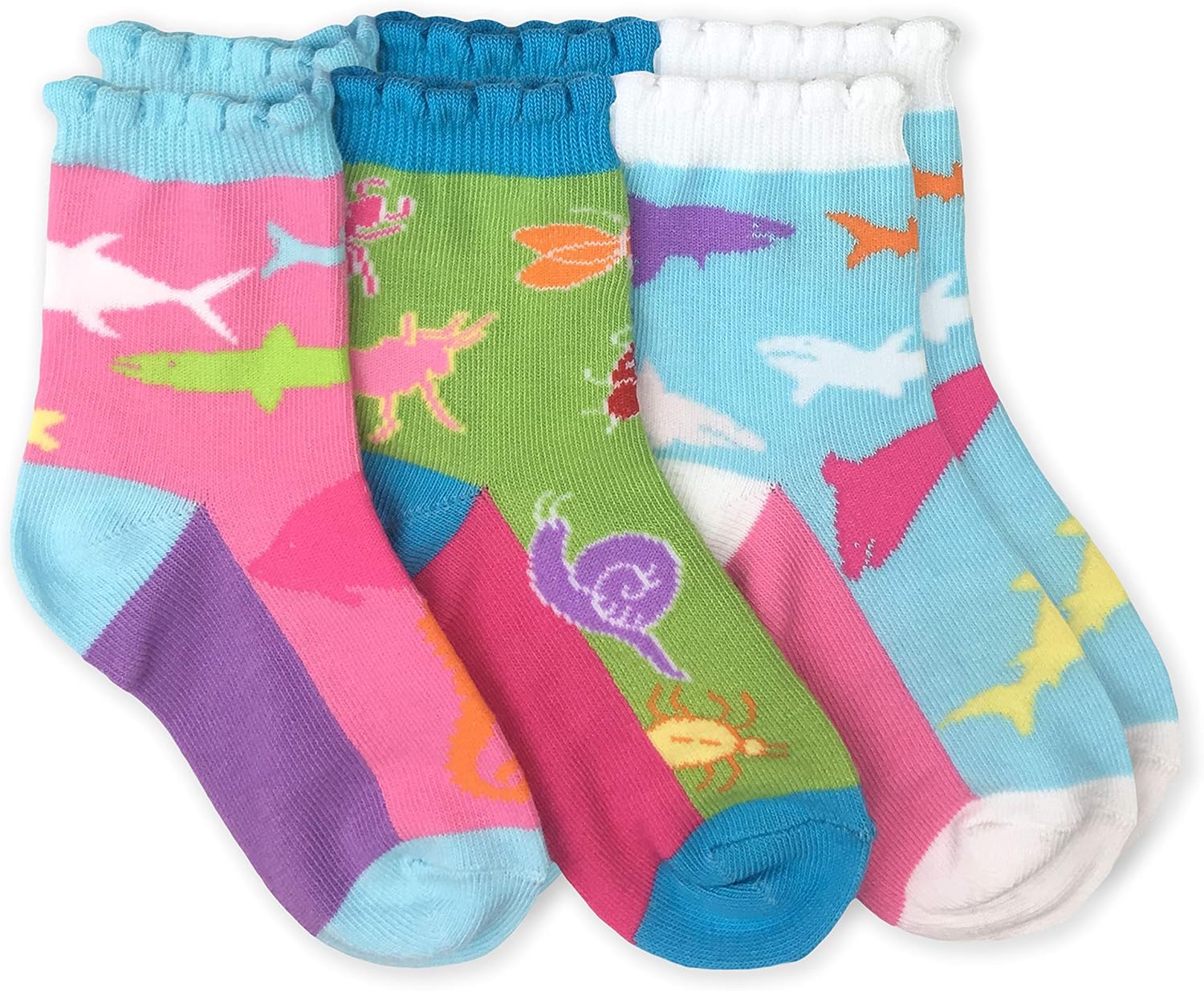 Jefferies Socks Girls' Sharks Novelty Pattern Crew Socks 3 Pack