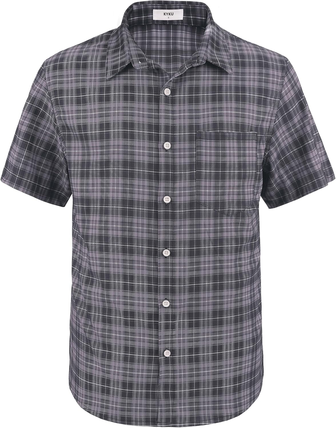 KYKU Men's Short Sleeve Casual Button Down Shirts Summer Business Dress Shirts, Double-Sided Print, with Pocket