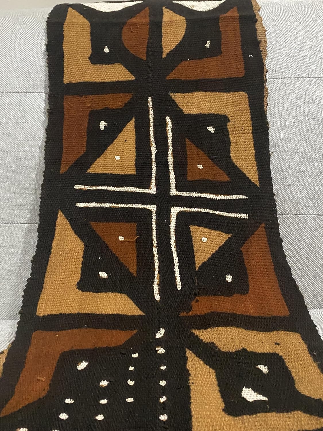 African Bogolan Scarf – Authentic Mudcloth Unisex Wrap, Boho Tribal Rustic Shawl