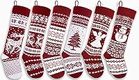 Vista 1 de Medias de Navidad de punto de estilo nórdico extra largas de 26 pulgadas en borgoñablanco para rellenos y decoración de repisas, paredes y escaleras