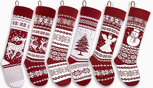 Medias de Navidad de punto de estilo nórdico extra largas de 26 pulgadas en borgoñablanco para rellenos y decoración de repisas, paredes y escaleras