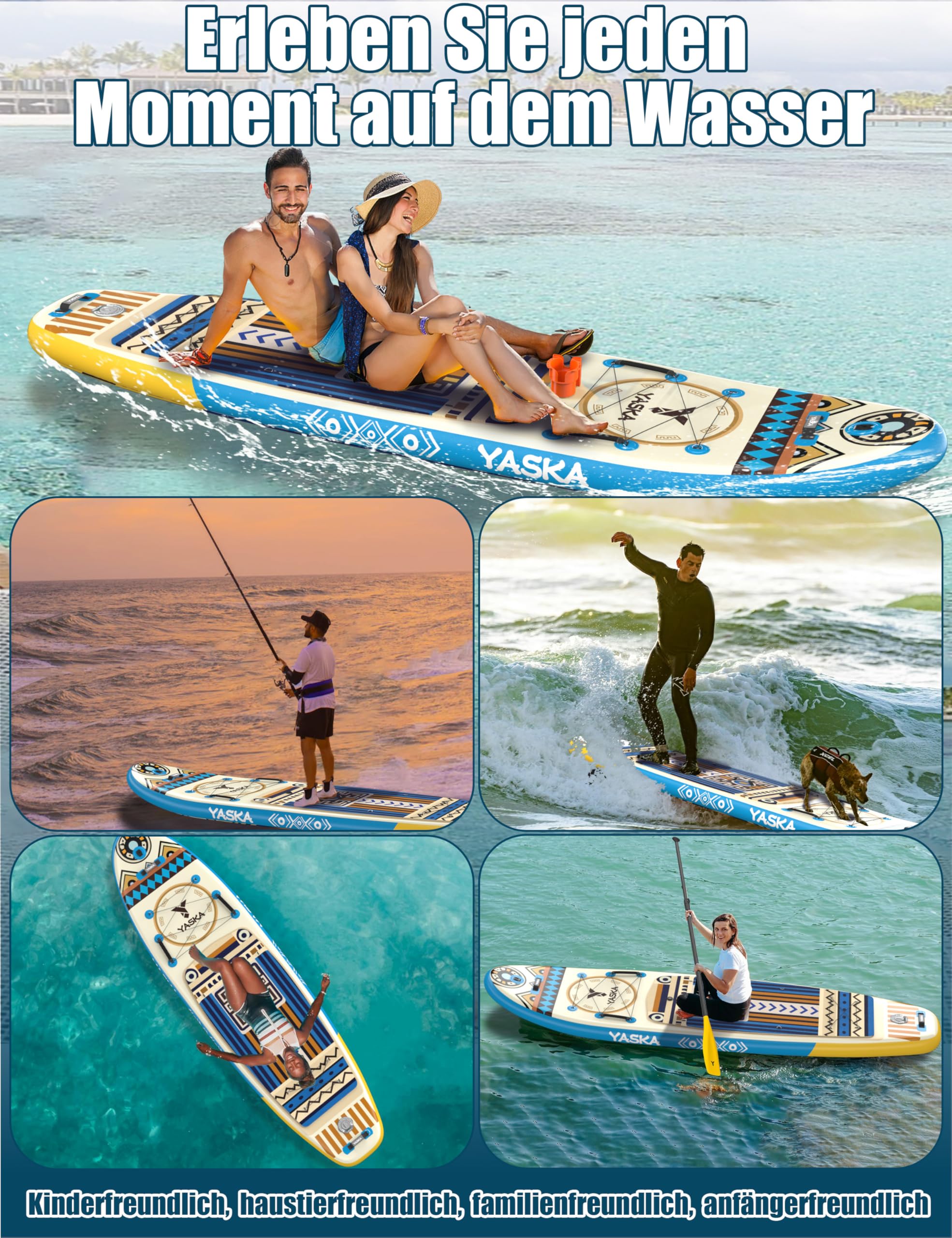 Yaska SUP Gonfiabile Adulti con Tutti gli Accessori e Portabicchiere,335cm Stand up Paddle Gonfiabile per Tutti i Livelli di Abilità,Paddle Board con Capacità di 200kg per 2 Persone