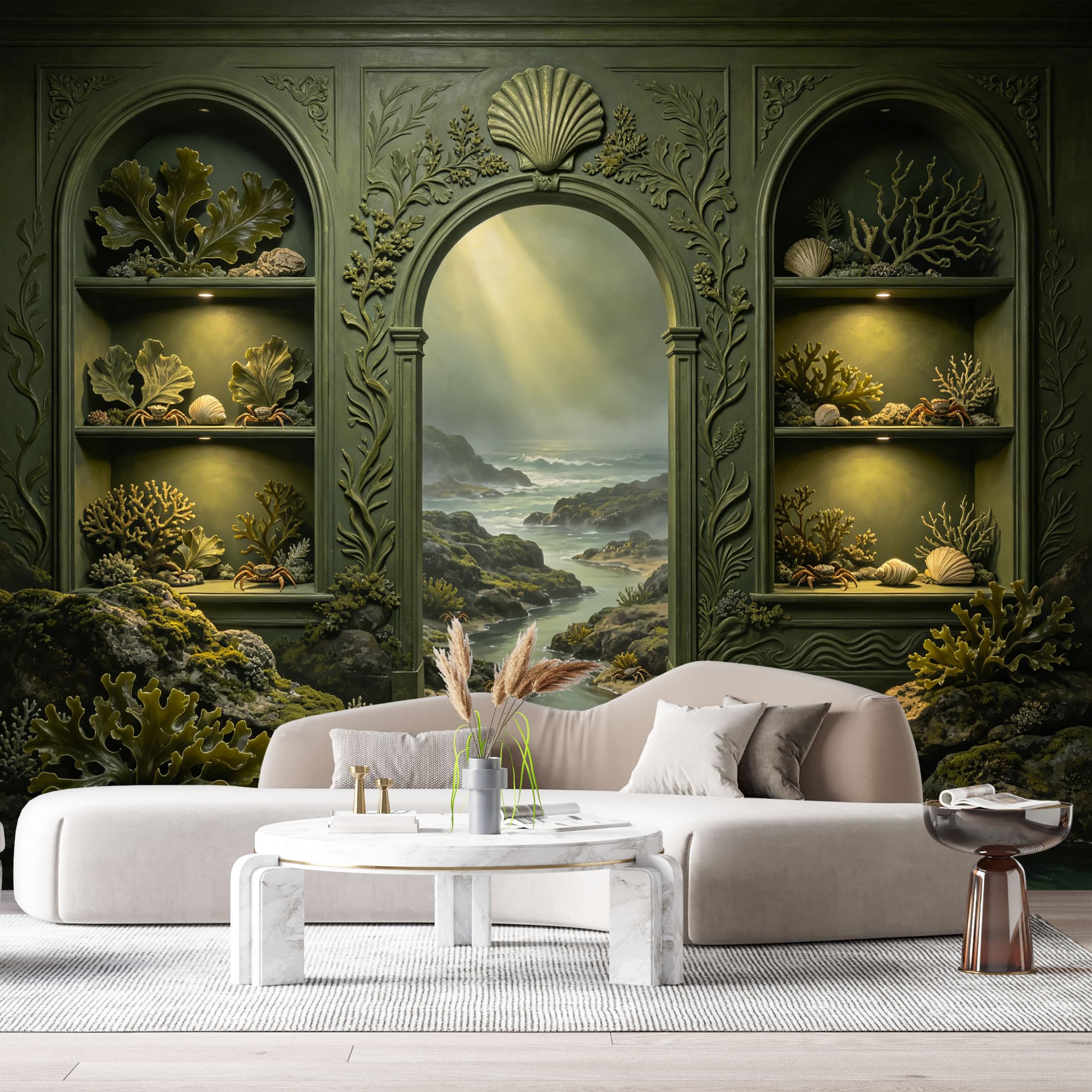 Custom Size Wall Murals Ocean Marine Coastal Seashell Archway 3D Trompe L'Oeil SelfAdhesiveWall Fabric Removable Wallpaper Wall Decor for Living Room Bedroom Bathroom