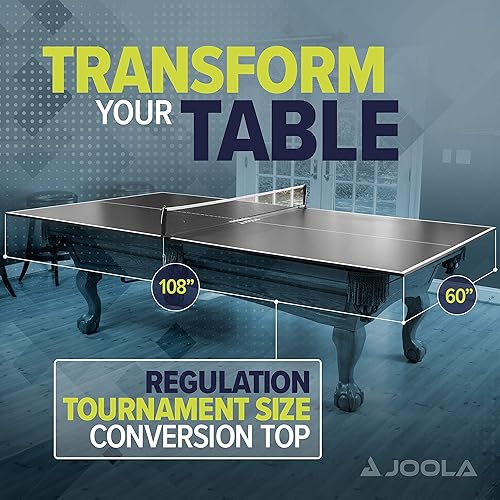 Miniatura 11 de JOOLA Parte superior de conversión de ping pong con juego de red para mesas de billar y billar – Regulación superior convierte billar en mesa de Azul