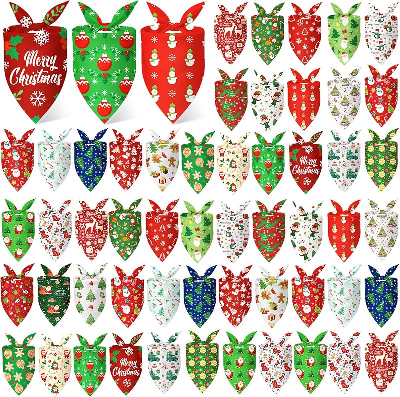 Bandana de Natal para Cães em Poliéster com Estampas Festivas Abbylike, Pacote com 50