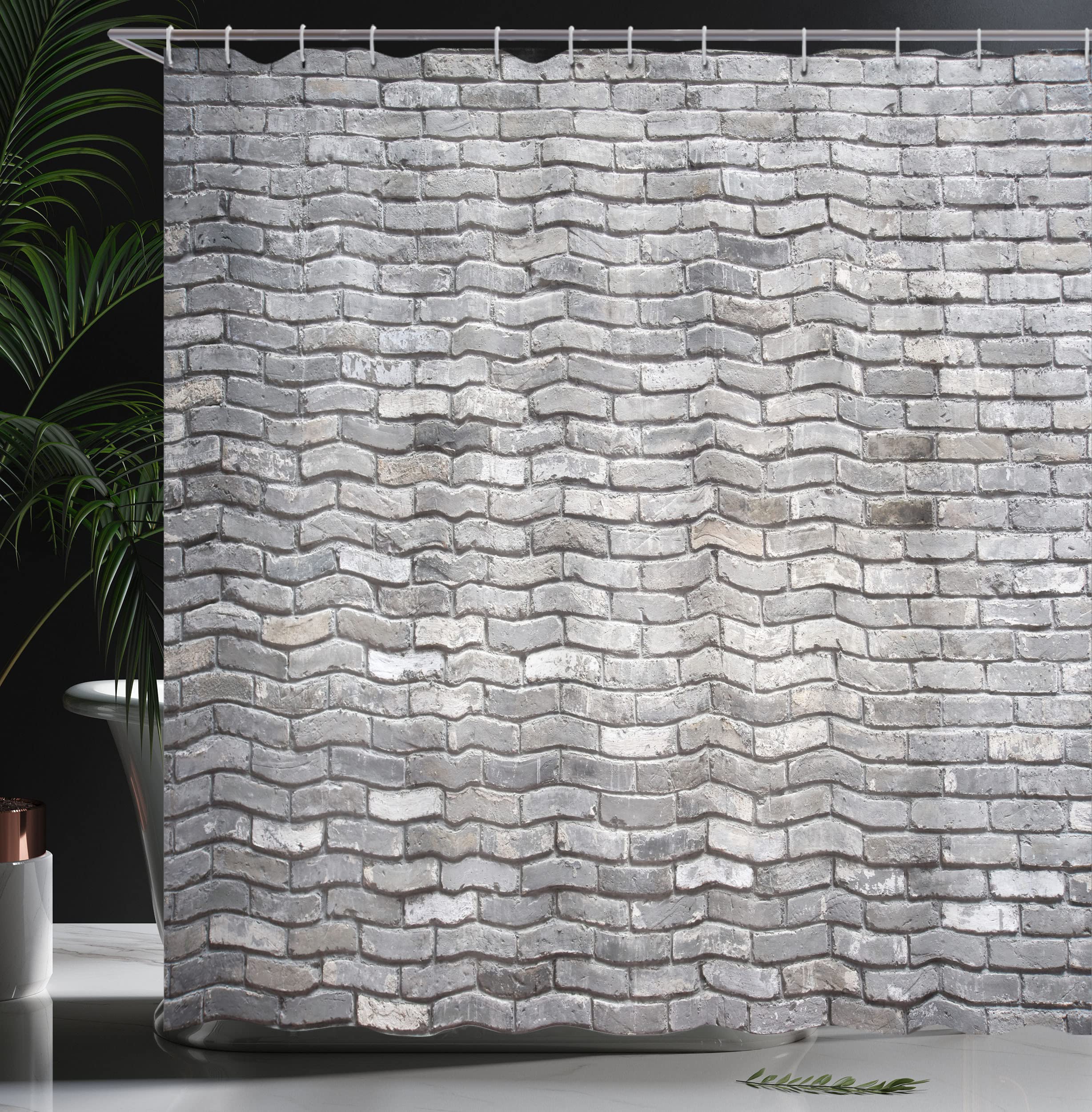 ABAKUHAUS Grey Shower Curtain, Image of an Aged Old and Rough Brick Wall Obsolete Concrete Structure with Ragged Surface - Image 3