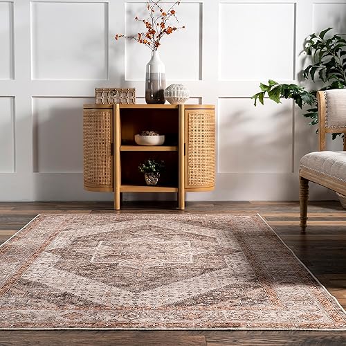 Miniatura 5 de nuLOOM Sanna Distressed Medallion Alfombra lavable a máquina, 4 x 6 pies,