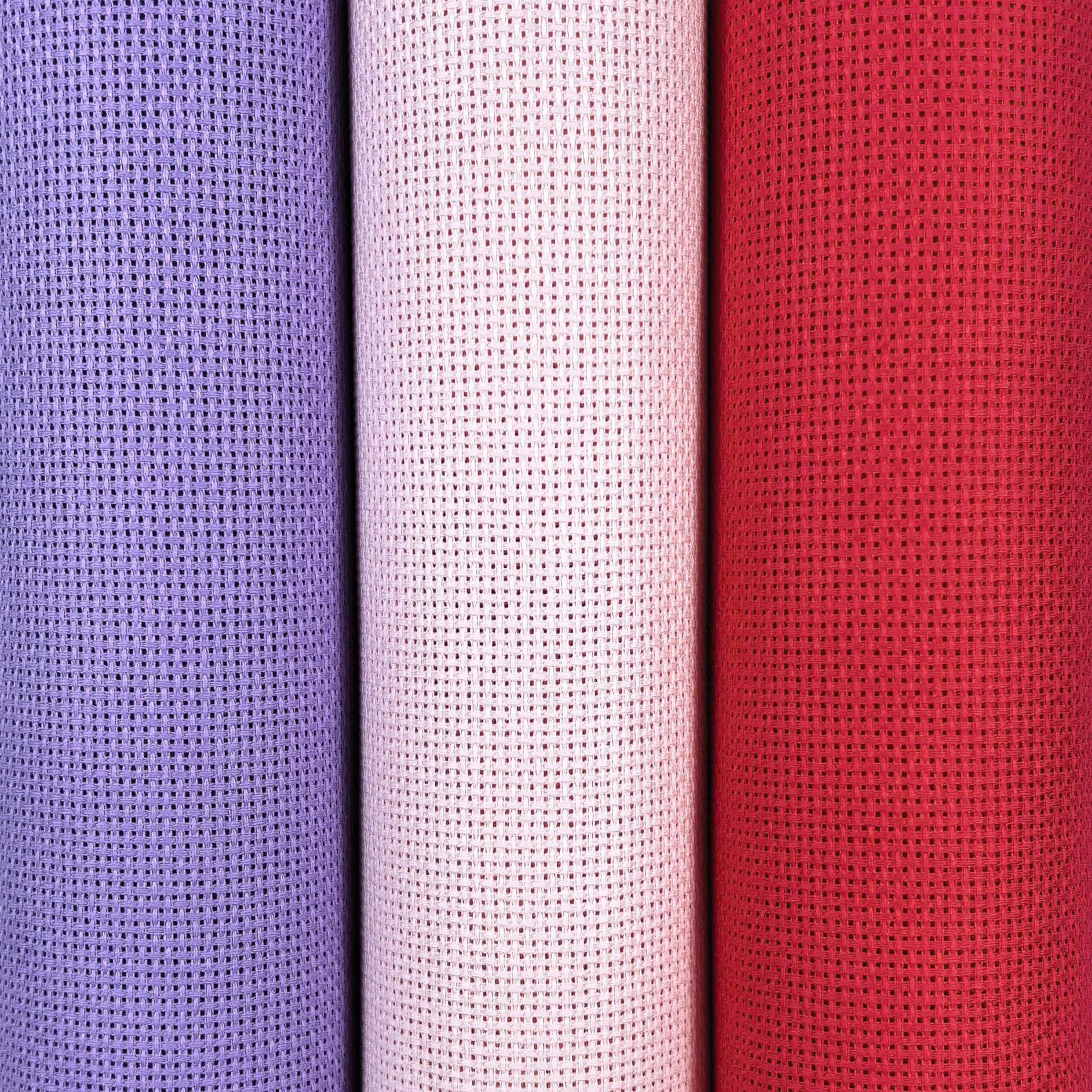 KCS 3 pc of 15" x 18"(38cmx45cm) 18 Count Cross Stitch Cotton Aida Cloth Needlework Rolled Fabric Box,18CT,Lavender+Pink+Red
