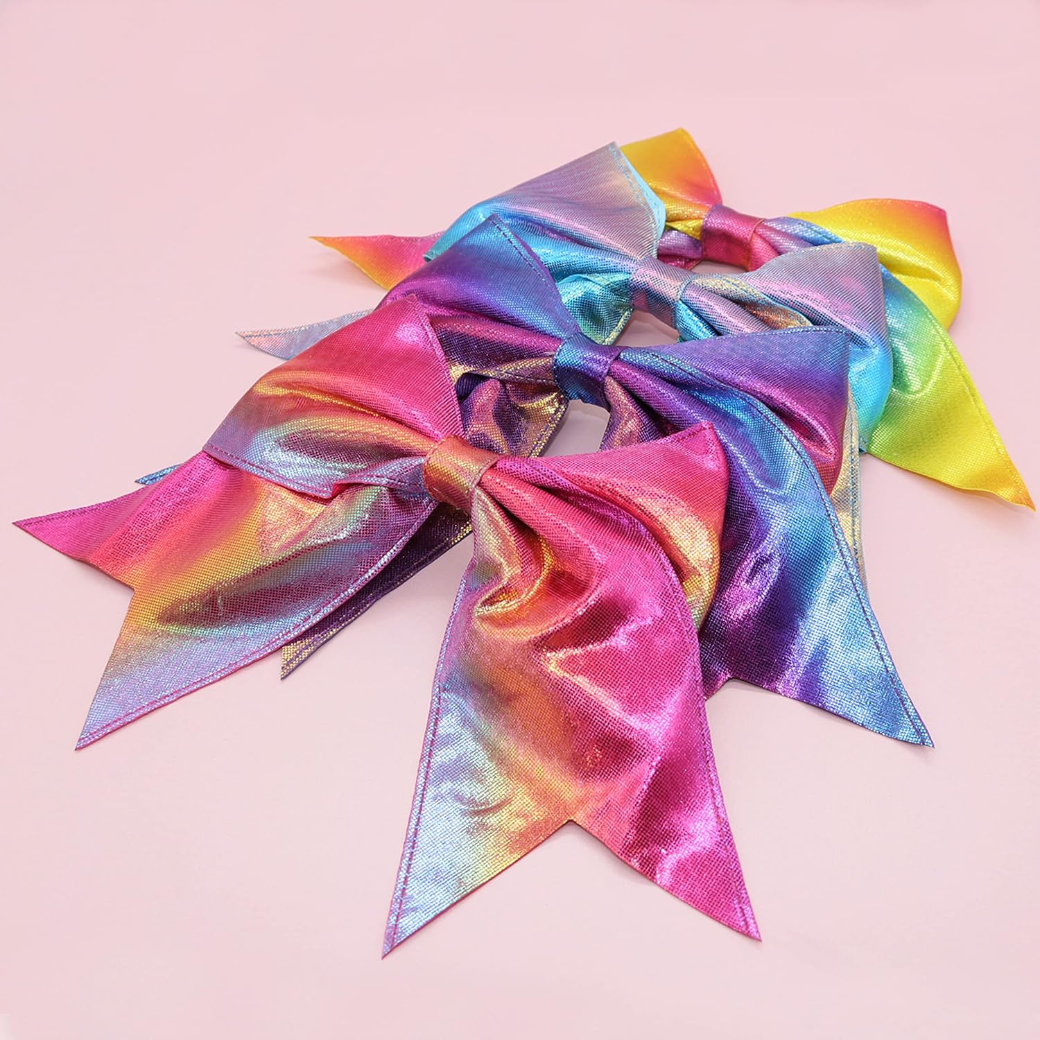 FROG SAC 4pcs Tie Dye Mermaid Hair Bows for Girls, Large Cheer Bow For Kids, Sparkly Cute Little Girl Hair Accessories, 6 Inches Grosgrain Ribbon Child Bow Pack, Birthday Party Favors