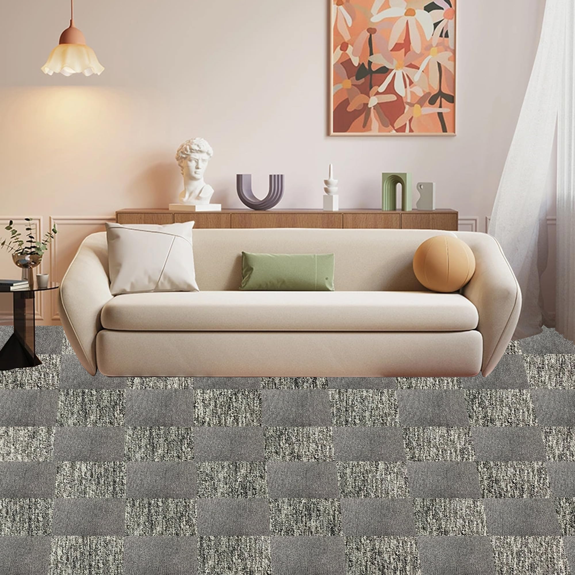 Lot de 20 carreaux de moquette lourds de 5 m² pour chambre à coucher, salon, bureau - Revêtement de sol résistant et antidérapant - Dos bitume (gris)