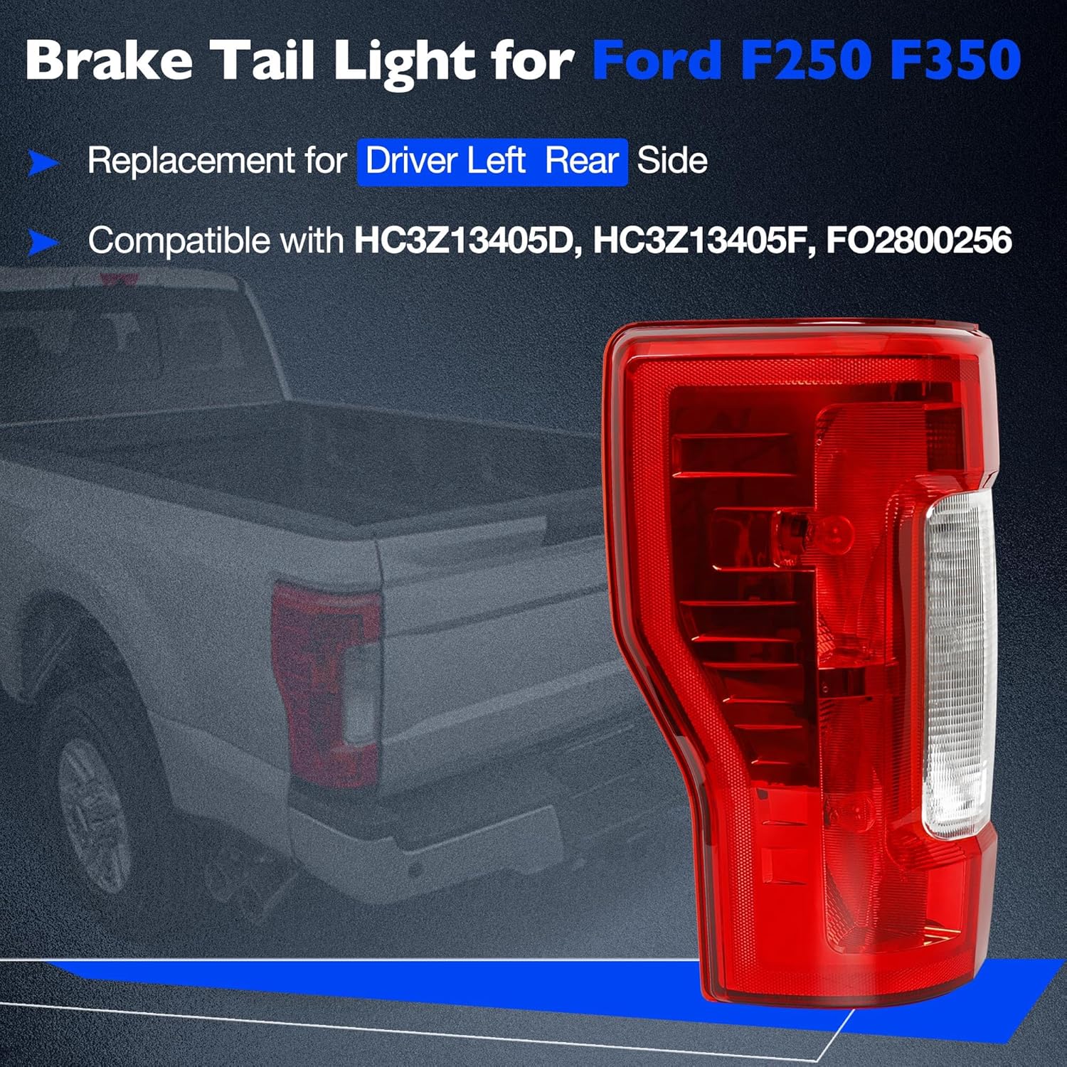 Left Tail Light Assembly Compatible with Ford F250 F350 2017 2018 2019 Super Duty Driver Side Rear Brake Lamps - Taillights Replacement for HC3Z13405D with Bulb included Halogen (w/o Blind Spot)