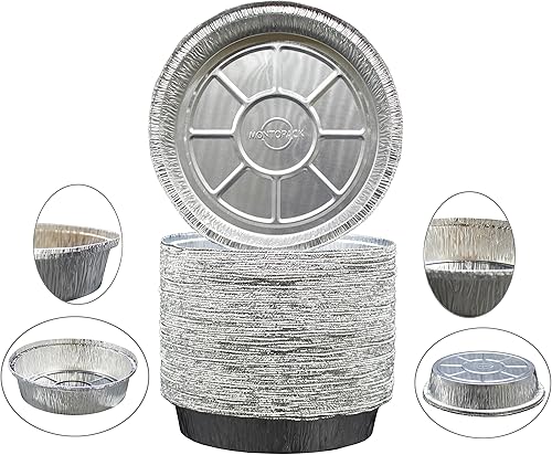 Miniatura 9 de MontoPack Sartenes redondos de aluminio de 9 pulgadas  Contenedores desechables con paredes rectas para almacenar, servir, hornear y recalentar