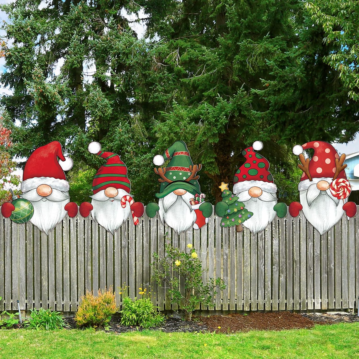 Barydat 5 Pcs Christmas Fence Peeker Decoration Outdoor,Gnome