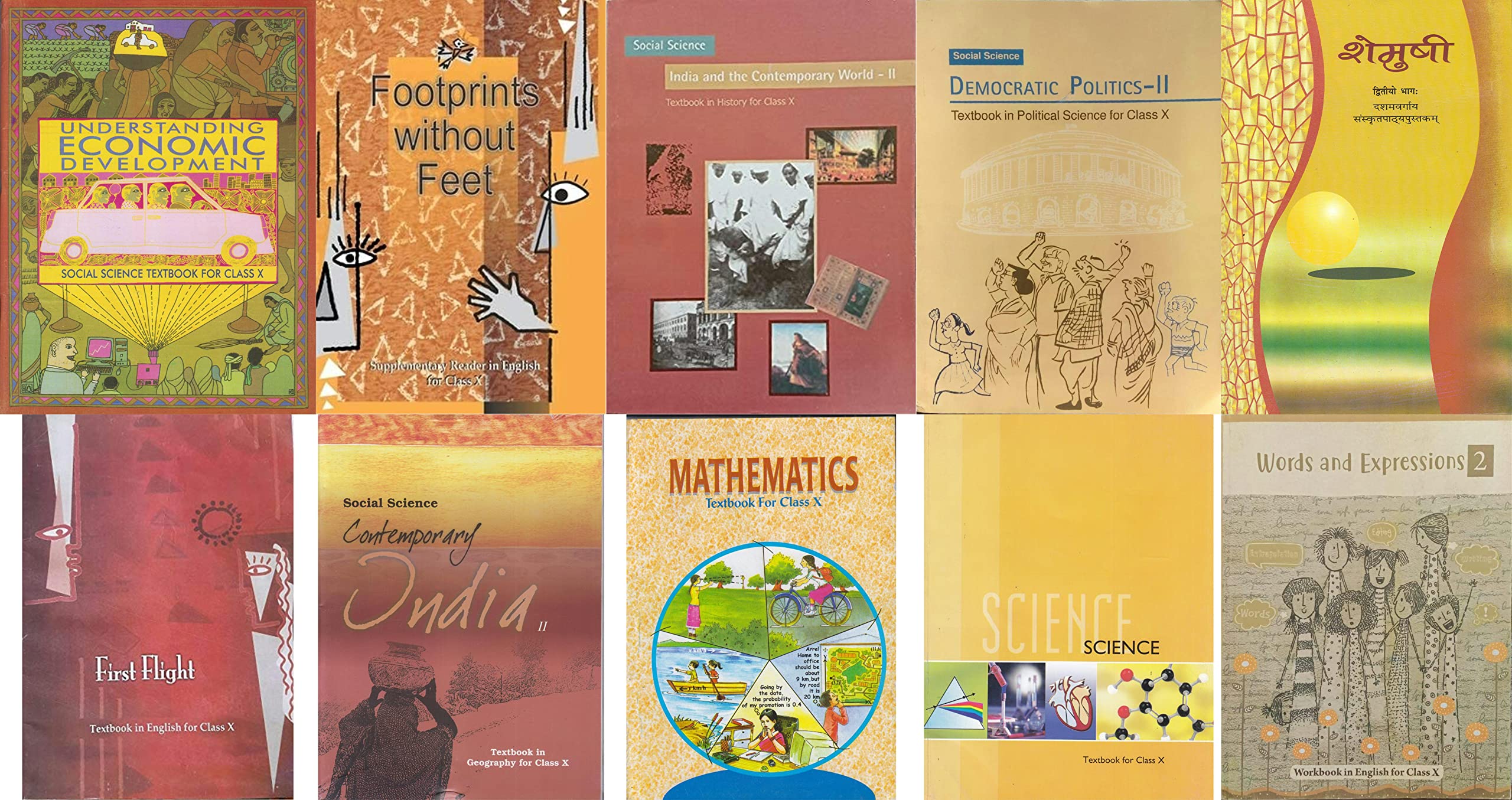 KENDRIYA VIDYALAYA SCHOOL NCERT BOOK SET CLASS - 10 ( SHEMUSHI SANSKRIT , FIRST FLIGHT , FOOTPRINT , WORD AND EXPRESSIONS , SCIENCE , MATHS , HISTORY ... , ECONOMICS , POLITICAL ) 2022 EDITION Paperback – 1 January 2022