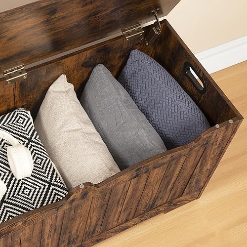 Miniatura 6 de Baúl de almacenamiento, baúl de almacenamiento con bisagra de seguridad, banco de almacenamiento de 29.9 pulgadas, organizador de almacenamiento de