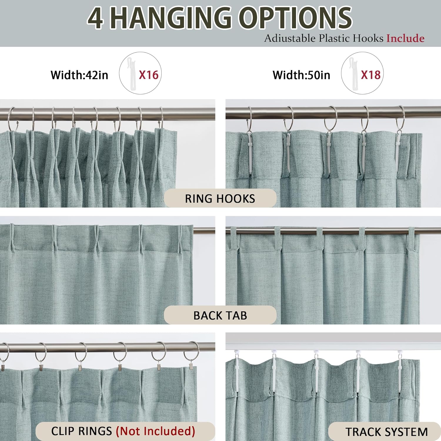 Light Blue Linen Pinch Pleat Curtains 105 Inches Long 50 Wide Per Panel Pleated Semi Sheer Textured Drapes Hooks Back Tab Coastal Modern Light Filtering Curtain 2 Panels Set