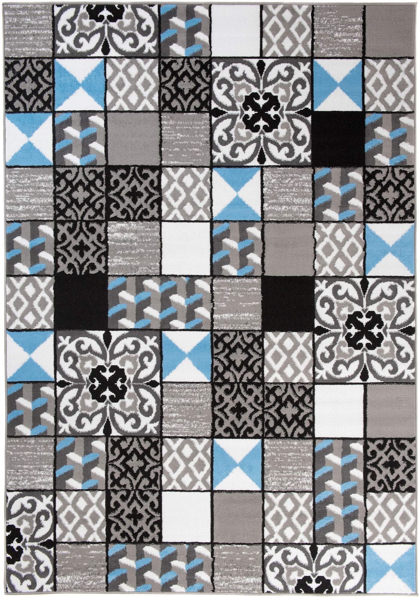 TAPISO Maya kolekcja dywanów do salonu, z krótkim włosiem, kolor niebiesko-szary, biały, czarny, geometryczny, nowoczesna mozaika, karo, kwiaty, paski, do sypialni, Ökotex 130 x 190 cm