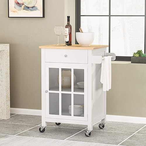 Miniatura 2 de Christopher Knight Home Carrito de cocina Maynard, natural + blanco