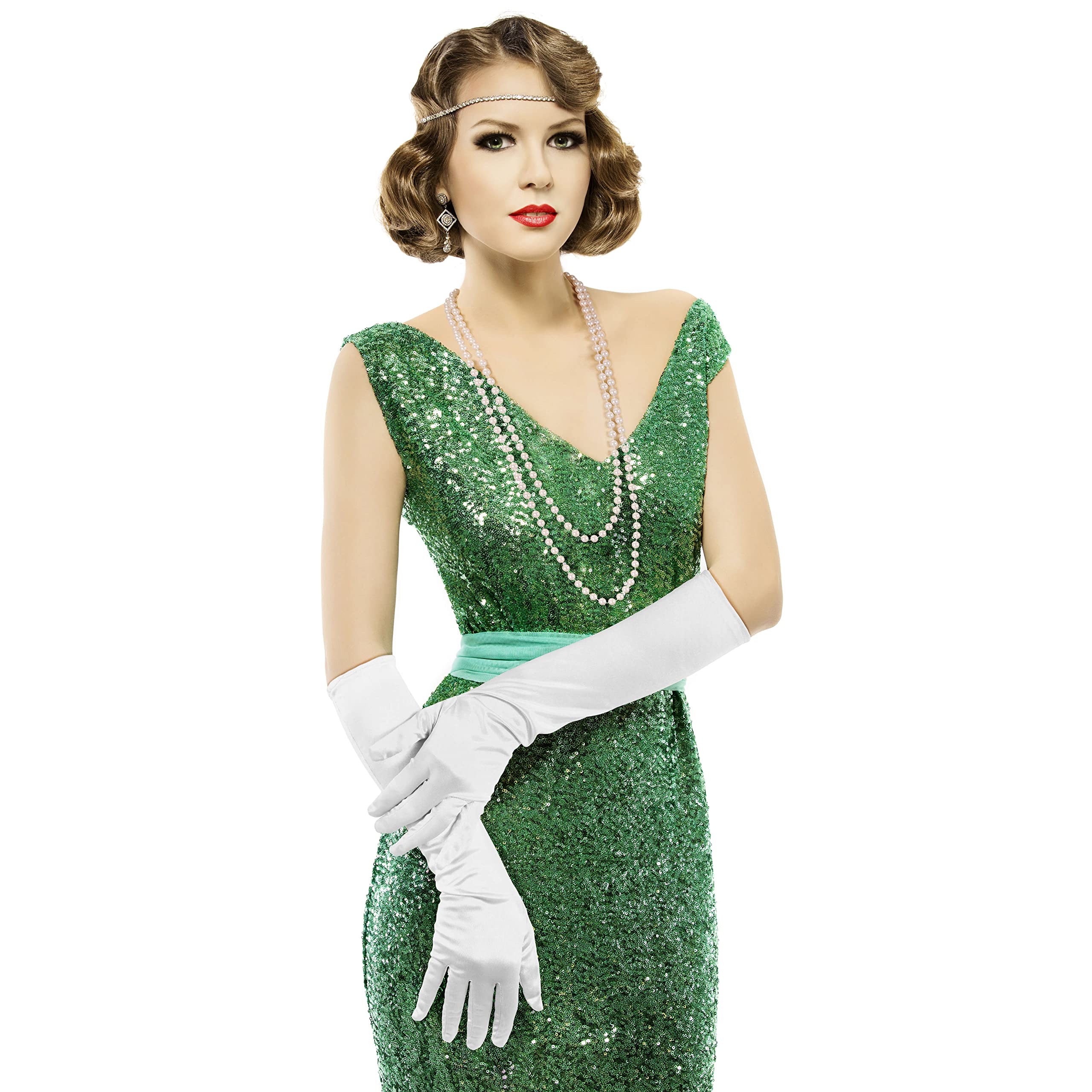 Balinco Ladies Gloves Long, Elegant, 1920s Style, Glamour Evening Glove, Opera, Classic, Elastic, Satin, Gothic, Festive - Image 3