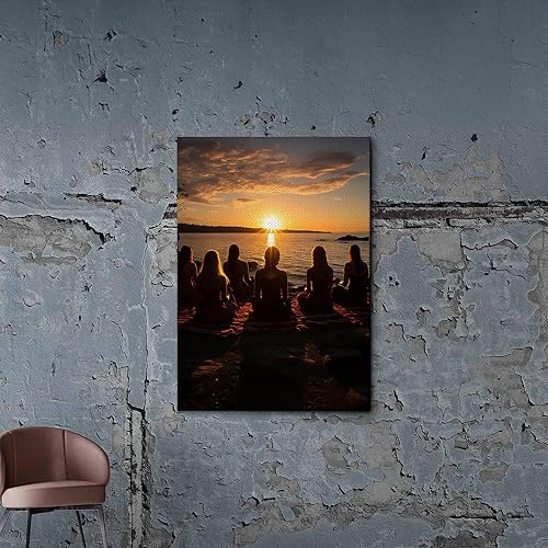 Miniatura 6 de Yoga Wall Art, Canvas Prints Yoga Meditation Studio Room Decorations Tie Dye Hippie Psychedelic Poster with Frame Meditating Peace Wall Art Hanging