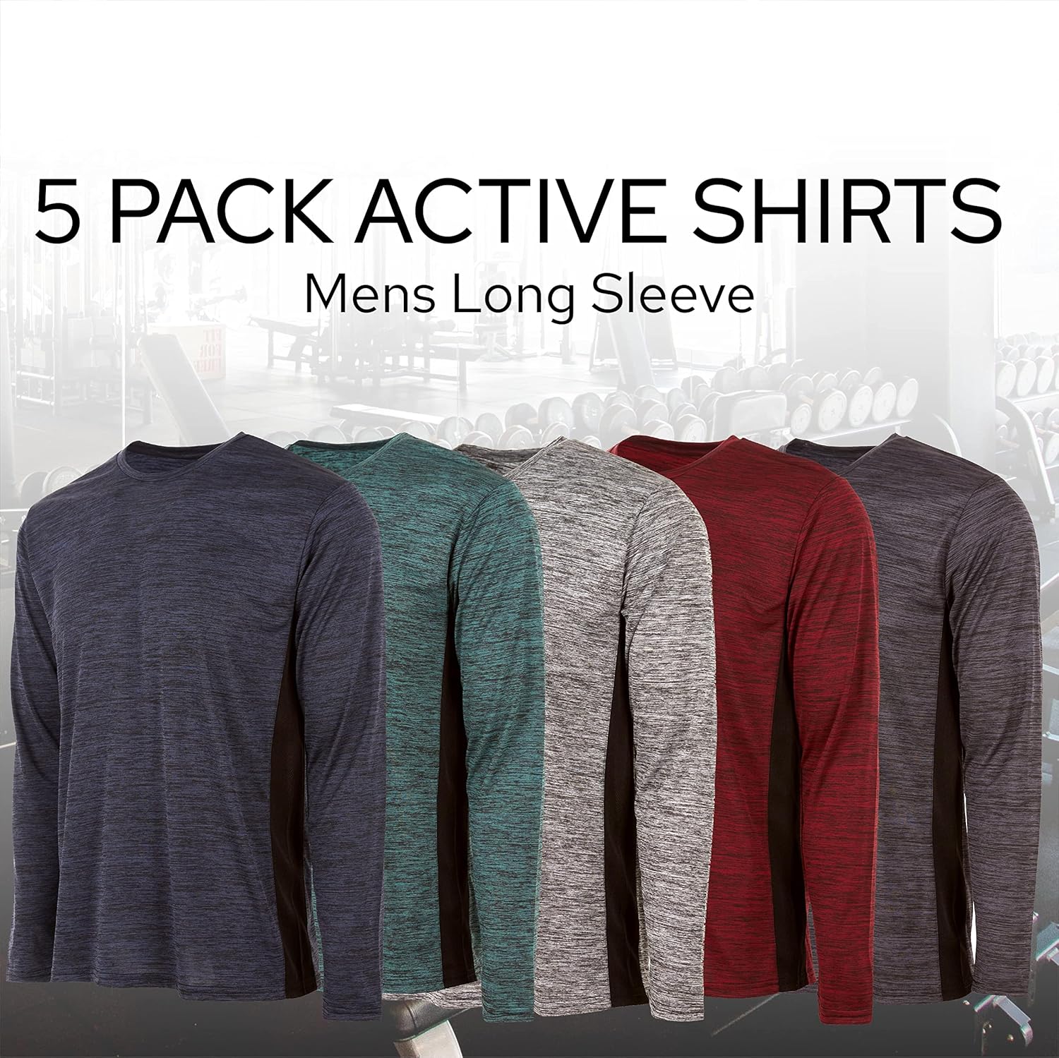 Essential Elements Mens Active T-Shirt - Quick-Dry Athletic Workout Training Crew Neck Long Sleeve Top 5 Pack - Image 5