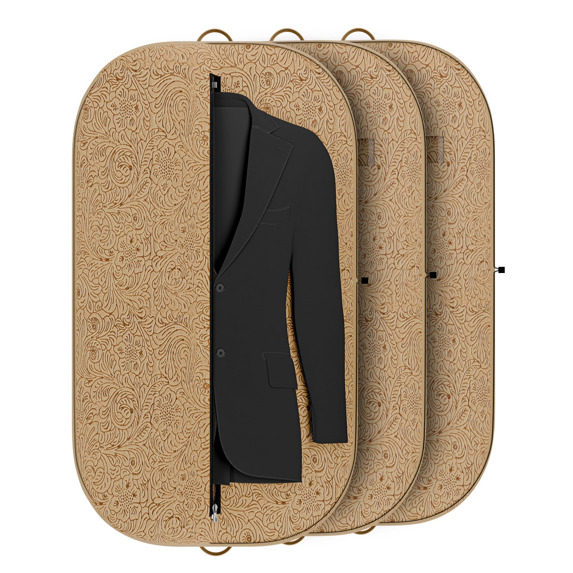 Kuber Industries 3 Pcs Non Woven Blazer Cover with Zip | Hanging Coat Bags for Jacket, Saree, Shirt, Garments Clothes | Unisex Dress Wardrobe Organizer Folding Suit Covers | Emboosed - Beige-image-30