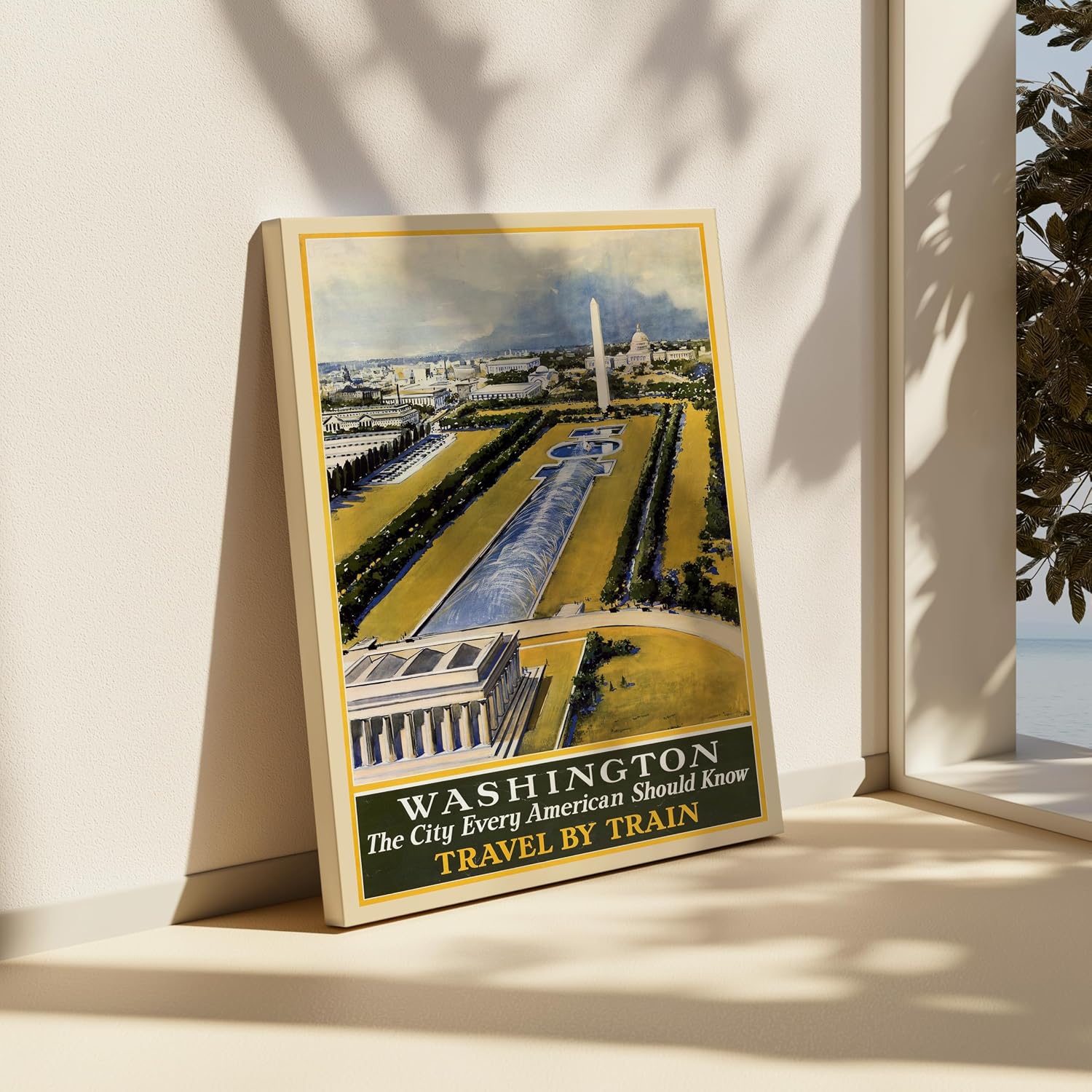 Poster Master Travel Canvas - Retro Washington Print - Travel by Train Wall Art - Gift for Men, Women, Decor for Home, Office, Bedroom, Living Room - 8x10 STRETCHED Canvas