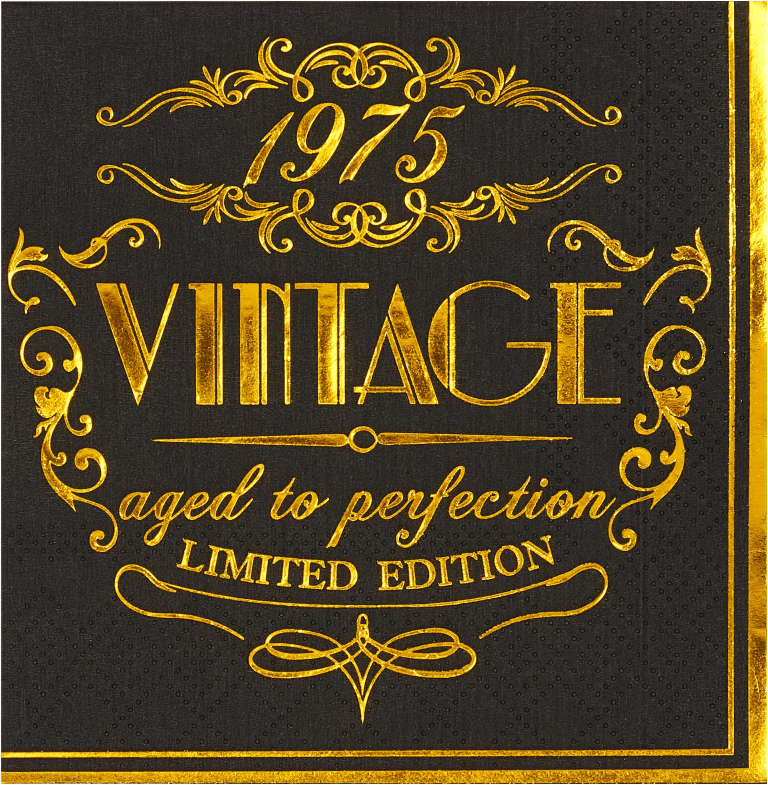 Crisky 50th Birthday Napkins for Men 50th Birthday Table Decorations Black Gold Vintage 1975 Beverage Dessert Cake Table Decorations Party Supplies 50 Count, 3-ply