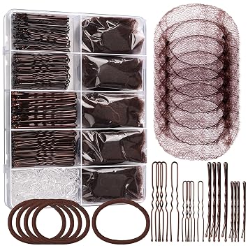 YGDZ Dance Hair Accessories Kit, Ballet Dance Stuff, Hair Nets for Buns, Bobby Pins Brown, Clear Elastic Hair Ties, Dance Competition Must Haves for Ballet Girls Women,Brown