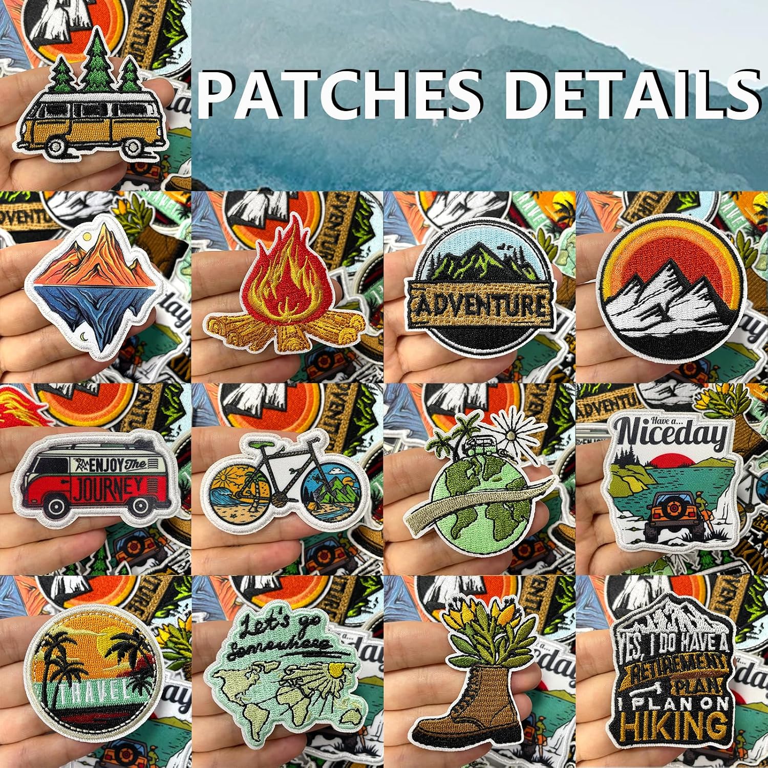 CY Embroidered Applique 13Pcs Outdoor Camping Iron On Patches Nature Adventure Wild Hiking DIY Craft Accessories for Clothing Backpacks Jackets Bag Hats