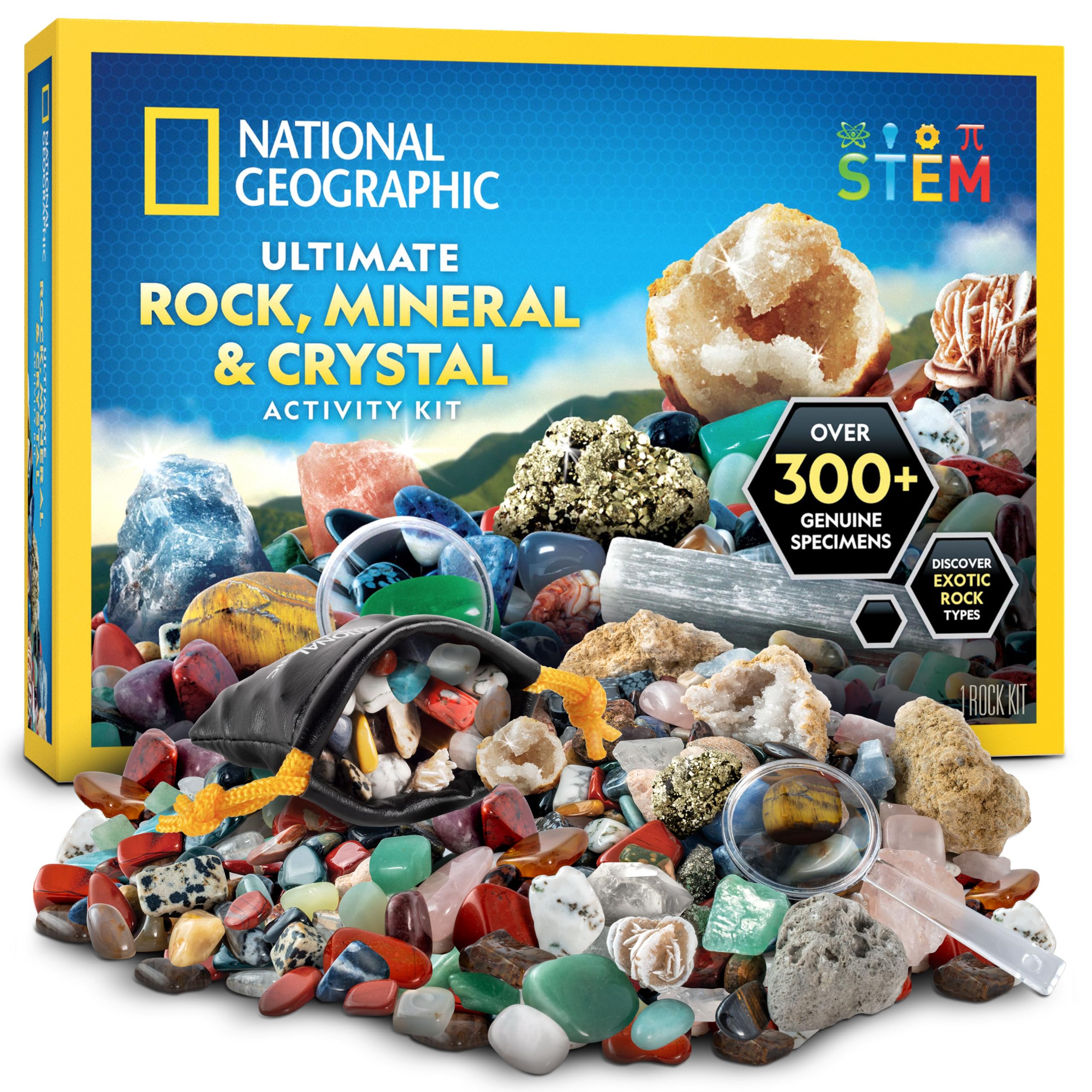 NATIONAL GEOGRAPHIC Rock Collection Box for Kids - 300 Piece Gemstones, Minerals & Crystals Science Kit, Geology Gift for Boys & Girls