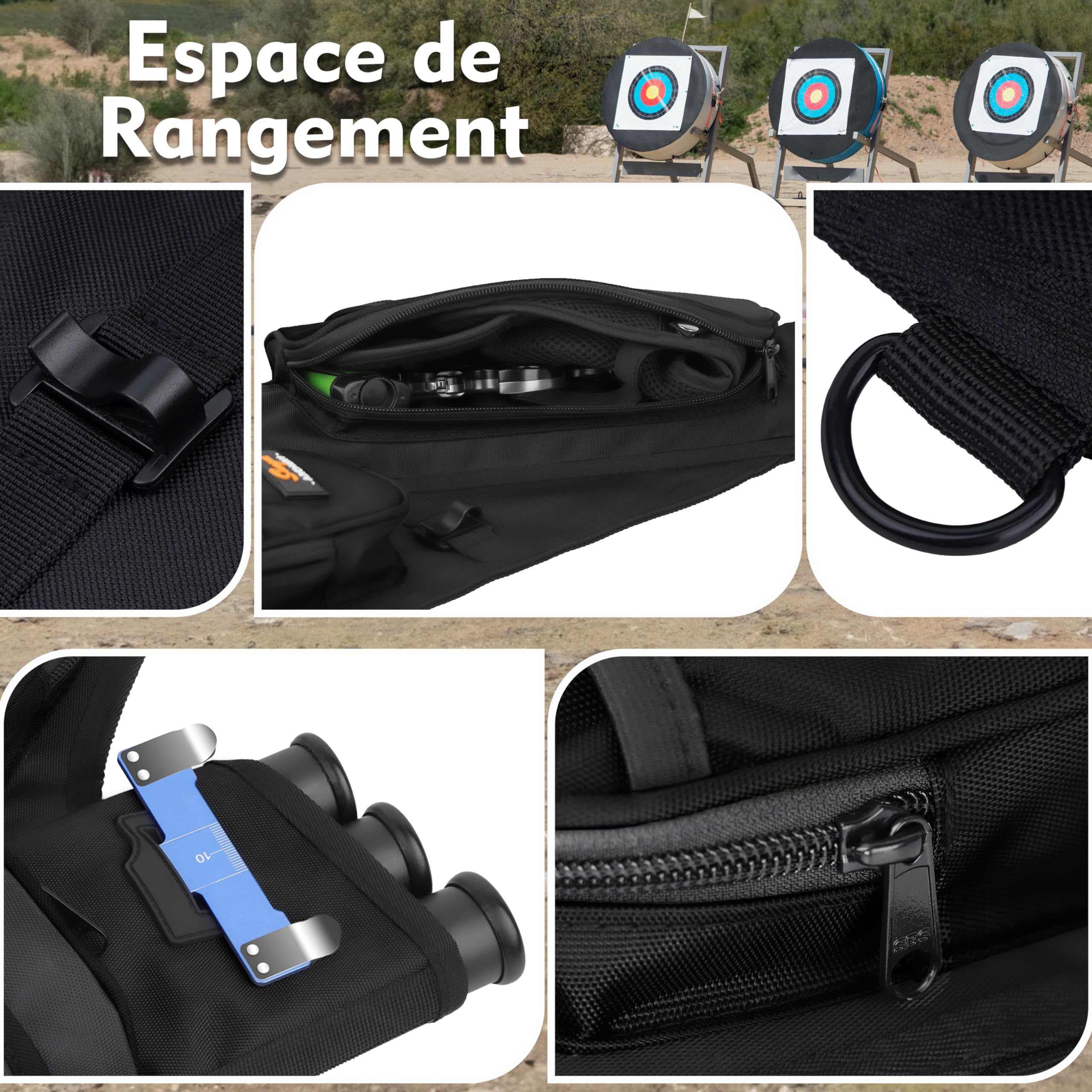 Sunya Carquois de flèche de tir à l'arc. Comprend des Poches pour Languette et libération et Une Ceinture en Nylon réglable. Convient pour la Pratique de l'arc à poulies et de l'arc Classique