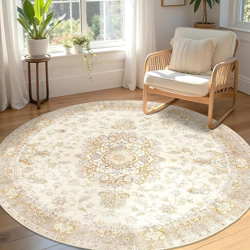 Castage Boho Round Rug 5ft, Circle Area Rugs for Bedroom Living Room Bedside,Was