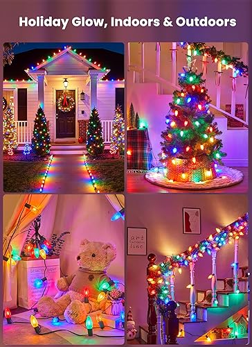 Miniatura 5 de Luces de camino de Navidad C9 para exteriores, 25.7 pies, 20 luces LED C9 para pasarela de fresa con estacas de marcador, tira de luces C9