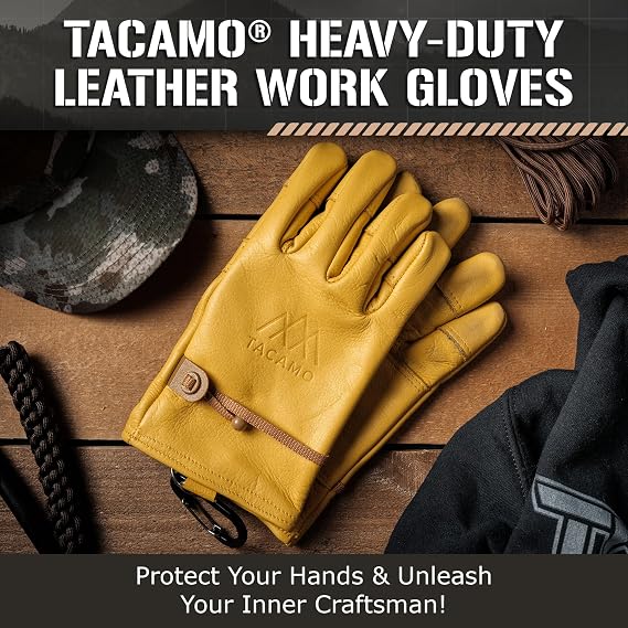 Heavy Duty Leather Work Gloves Field Yellow - Size Options