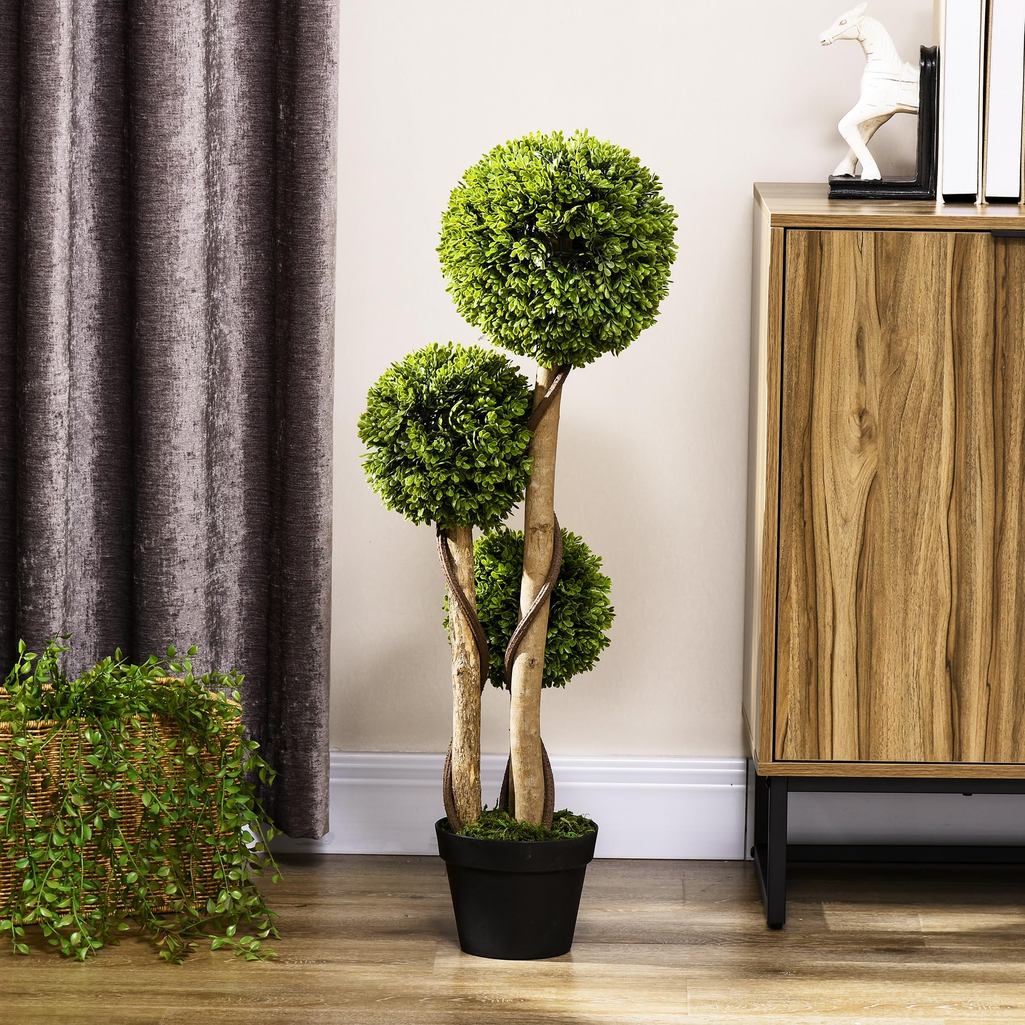 HOMCOM Planta Artificial, Planta Artificial, boj de 90 cm en Maceta, árbol Artificial con protección UV, Planta de Interior para salón, balcón, Verde Claro