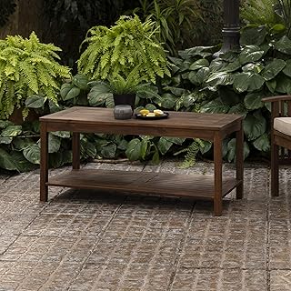 Walker Edison Anguilla Modern Acacia Wood 2 Tier Slatted Outdoor Coffee Table, 47 Inch, Dark Brown