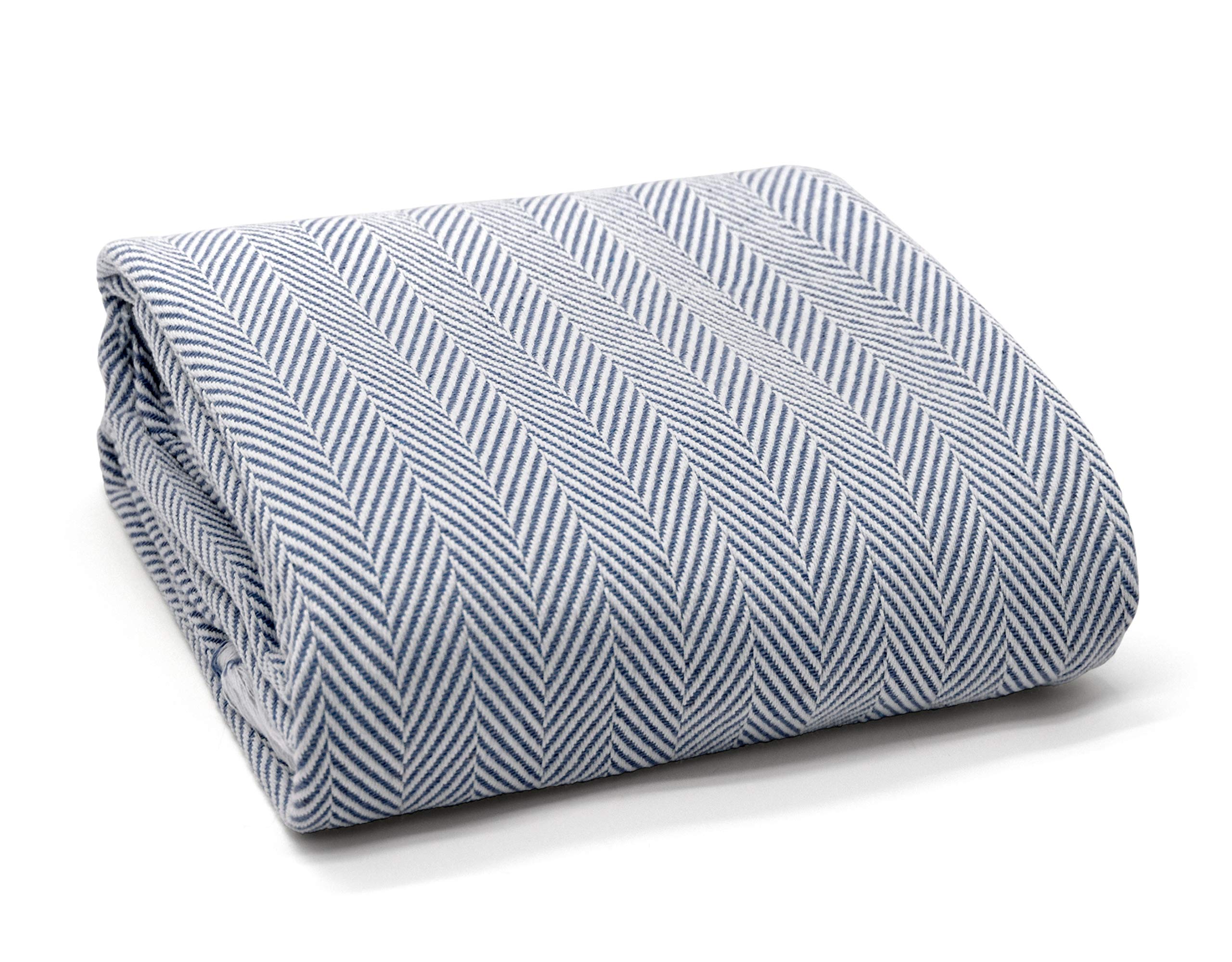 Velosso 100% Herringbone Cotton Throws for Sofas, Navy Throw for Bed, Cotton Blanket & Throws for Armchairs (127cm × 152 cm)