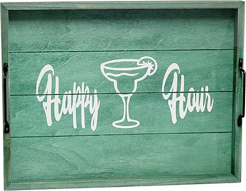 Miniatura 1 de Elegant Designs HG2000-AHH Margarita Drinks Lime Bar - Bandeja decorativa de madera para servir con asas, 15.50 x 12 pulgadas, Aqua Wash Happy Hour