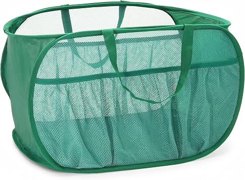 Collapsible Laundry Baskets, Upgrade Pop Up Laundry Hamper with Convenient Bags, Foldable Laundry Basket Mesh Light Weight, Easy to Carry Clothes Hampers for Laundry, Dorm, Toys, Travel Green