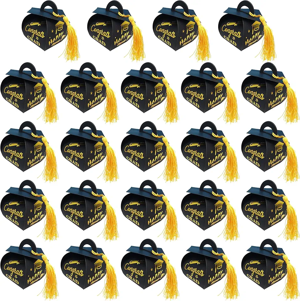 Pushiibee 24 PCS Graduation Candy Box, Graduation Cap Gift Box Snack Box with Gold Tassel, Black Grad Cap Treat Box Chocolate Small Gift Box for 2025 Graduation Ceremony Party Decorations