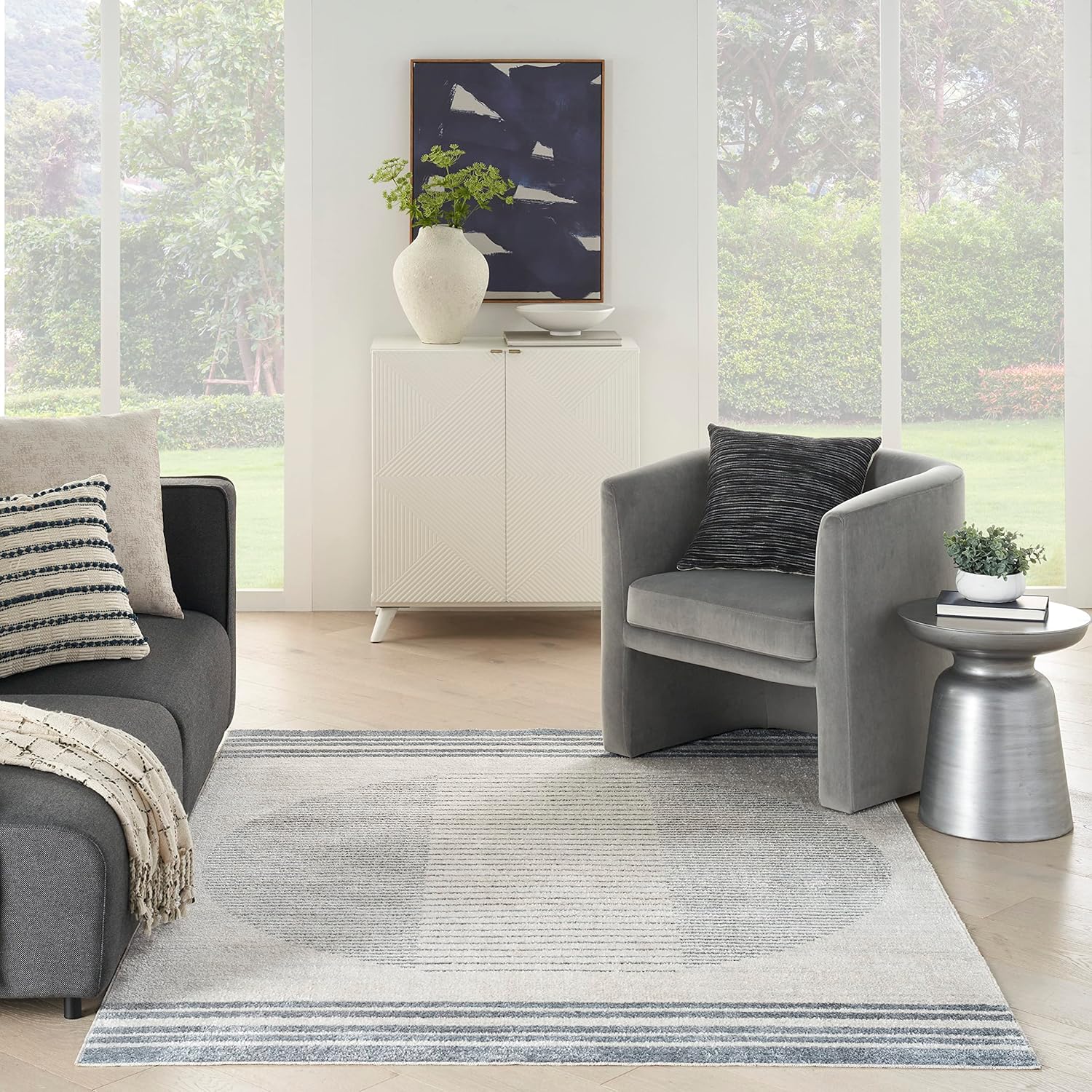 Nourison Home Astra Machine Washable Ivory Blue 5'3" x 7' Area Rug - Easy Clean, Non Shedding, Bed Room, Living Room, Dining Room, Kitchen (5' x 7')