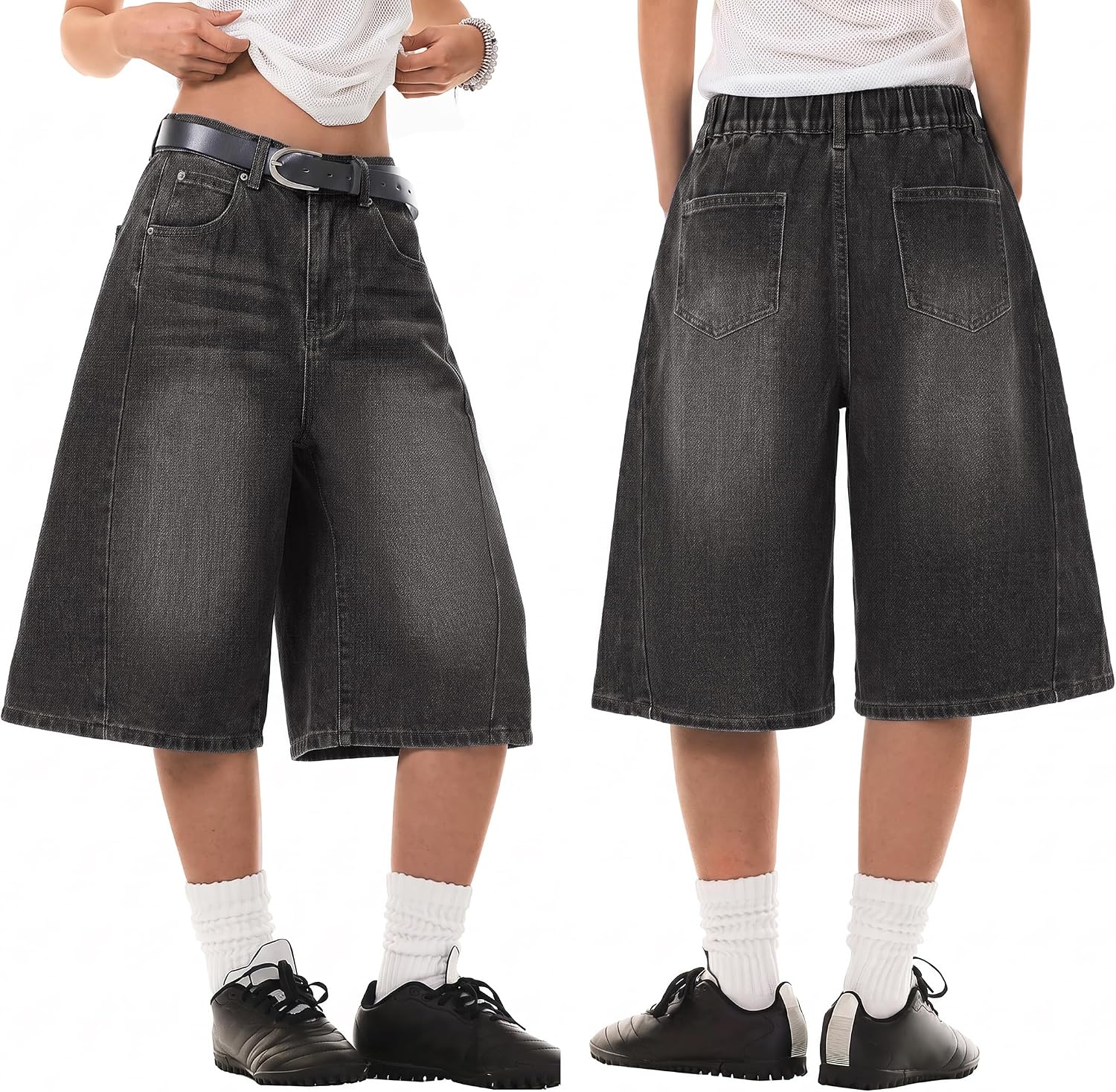EMMIOL Jorts for Women Baggy Jean Shorts Y2K Wide Leg Bermuda Denim Shorts