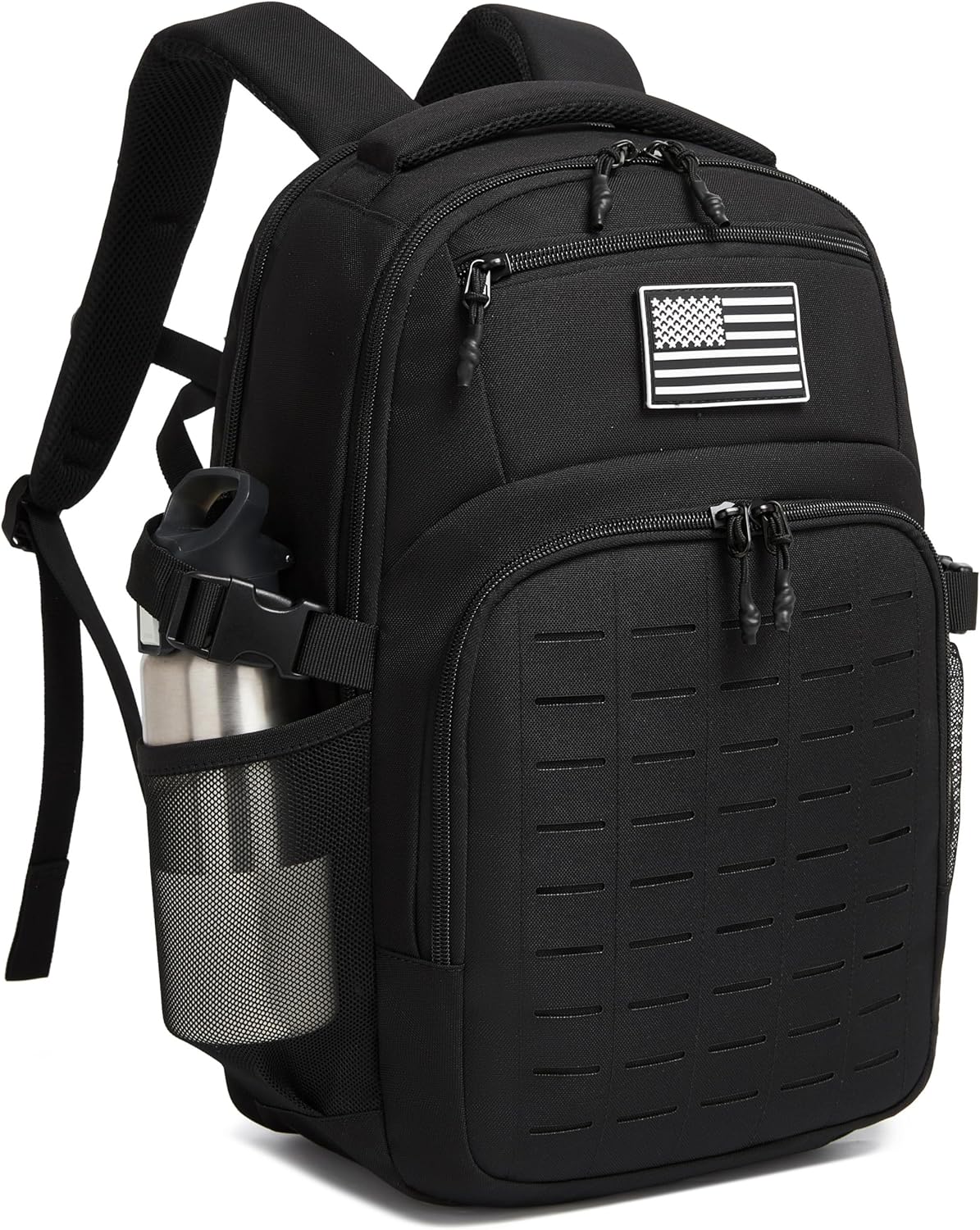 Wotony Military tactical backpack Laser-Cut MOLLE Webbing, backpack for men black small tactical assault bag (Black, 20 inch)