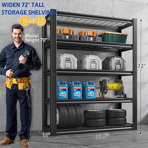 Miniatura 3 de REIBII Estantería de garaje de 72 pulgadas de alto, estantes de almacenamiento de garaje resistentes de 2000 libras, estantes de metal ajustables de
