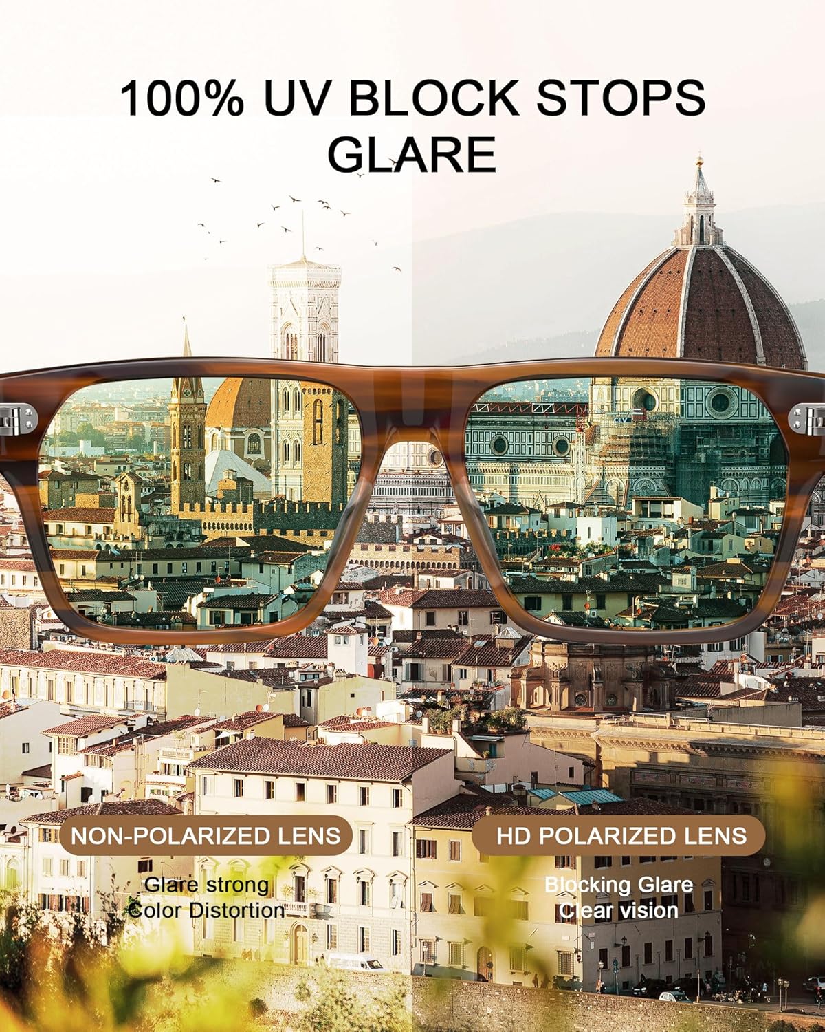 CARFIA Modern Sunglasses for Men Polarized UV400 Protection Flat Large Wrap Square Acetate Driving Glasses - Image 7