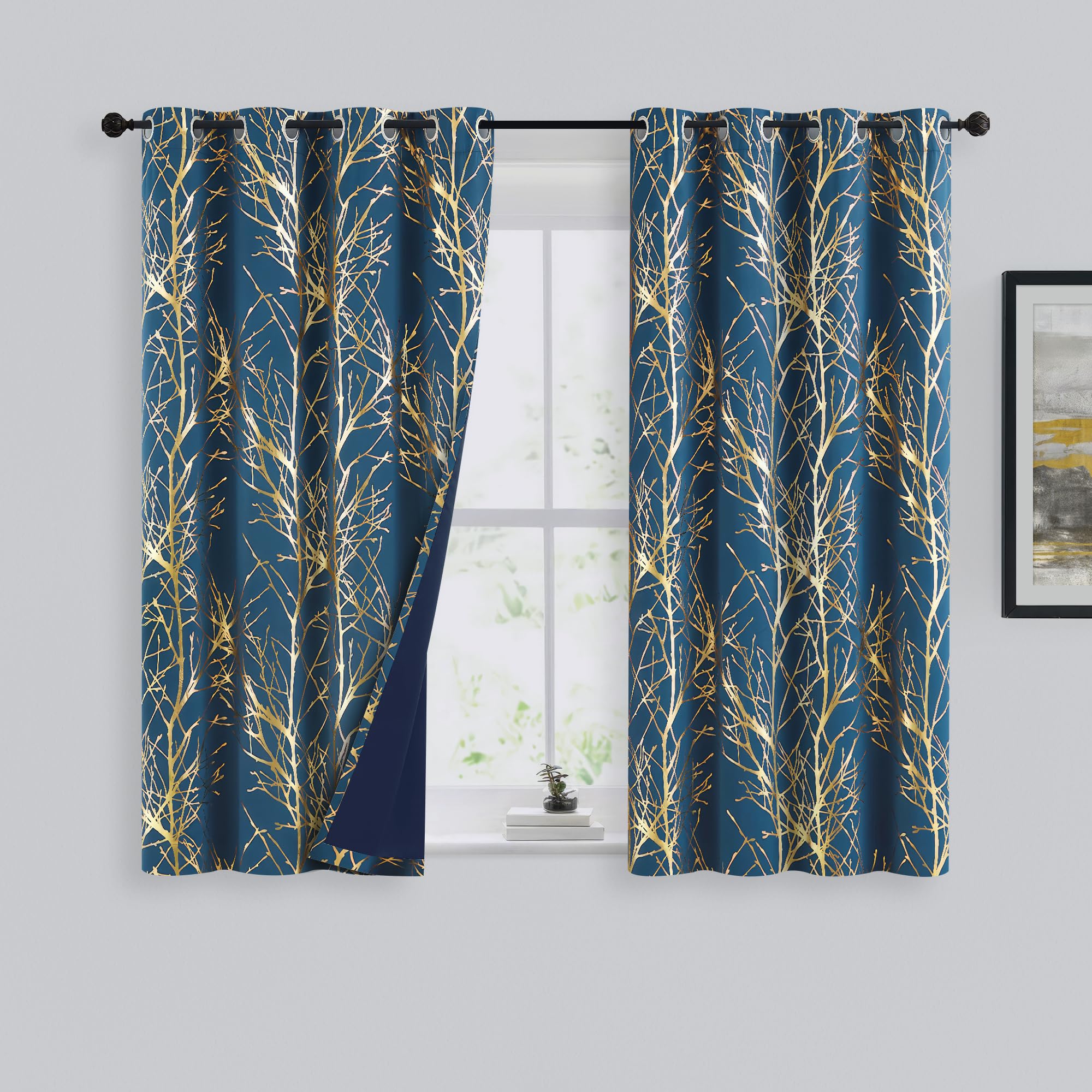 Fmfunctex Rideaux occultants pour chambre à coucher, 137 cm, avec œillets, pour salon, feuille de branche d'arbre, isolation thermique, rideau de fenêtre pour chambre d'enfant, 2 panneaux